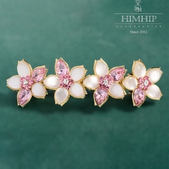 Kẹp Bấm HimHip HKCC Bốn Bông Hoa 5 Cánh Sang Trọng 9.5x2.7cm - Hồng
