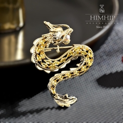 Trâm, Ghim Cài Áo HimHip Rồng Vàng Ngậm Trai Sang Trọng HKCC Đính Phale 3*2,5cm