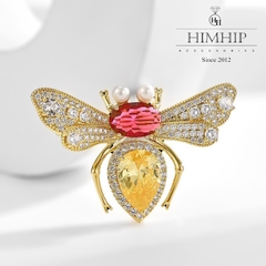 Trâm, Ghim Cài Áo HimHip Con Ong Phale Vàng Sang Trọng HKCC Mix Trai 3*5cm