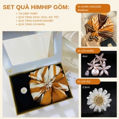 Set Quà 20/10 HimHip Khăn Viscose 90x90cm & Cài Khăn, Cài Áo Kèm Túi Hộp Thiệp - 1284