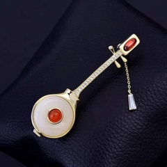 Trâm, Ghim Cài Áo HimHip Đàn Nguyệt Sang Trọng HKCC Đính Phale 2*6,5cm