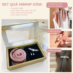 Set Quà HimHip Khăn Lụa Cao Cấp 65x65cm & Kẹp Bấm, Khuyên Tai Kèm Túi Hộp Thiệp - 1368