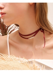 Choker dây vải suông dài tự thắt mặt cá sấu Lacoste đính đá phale cao cấp