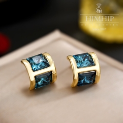 Khuyên Tai Nụ HimHip Mặt Vuông Xanh Dương Sang Trọng HKCC Đính Phale 1x1.1x1.6cm