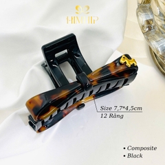 Kẹp Càng Cua HimHip Composite Nơ Nâu Loang Gắn Charm Ngựa Nhỏ 12 Răng 7.7x4.5cm