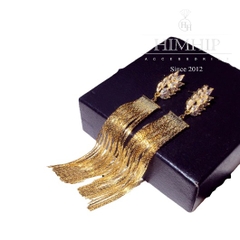 Khuyên Tai Dài HimHip Mặt Lá Phối Tua Rua Sang Trọng HKCC Đính Phale 1.2x9cm