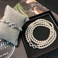 [Thiết Kế] Vòng Tay HimHip Tinh Thể Ngọc Trai Mix Khóa Số 8 Đính Phale Sang Trọng 16cm