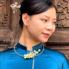 Kiềng Cổ HimHip Hạt Giả Trai Mix Khảm Trai Xuân Hoa Ngọc Nữ Sang Trọng 15cm Phụ Kiện Áo Dài - Xanh Nõn