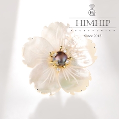 Trâm, Ghim Cài Áo Himhip Hoa Mai Khảm Trai Sang Trọng HKCC Mix Trai Tím 4cm