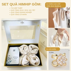 Set Quà HimHip Khăn Lụa Cao Cấp 65x65cm & Cài Khăn Kèm Túi Hộp Thiệp - 1332