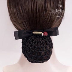 Kẹp Bối, Búi Lưới HimHip Đính Hạt Giả Trai Nơ Đen Charm Hoa Hồng Thanh Lịch 12cm