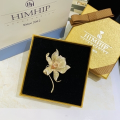 Trâm, Ghim Cài HimHip Hoa Lan Sang Trọng HKCC Đính Đá Sapphire Cam 5*7cm