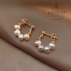 Khuyên Tai Ngắn HimHip Vòng Chuỗi Trai Sang Trọng HKCC Mix Ngọc Trai Thô 1.7x1.5 cm