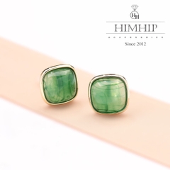 Khuyên Tai Nụ HimHip Mặt Vuông Đá Vân Xanh Sang Trọng HKCC Đính Đá 1.5cm