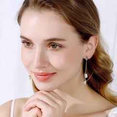 Khuyên Tai Dài HimHip Sợi Mảnh Hạt Tròn Quý Phái HKCC Mix Hạt Giả Trai 6cm