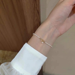 [Thiết Kế] Vòng Tay HimHip Tinh Thể Ngọc Trai Mix Khóa Mạ Vàng Dáng Thả Thanh Lịch 16cm