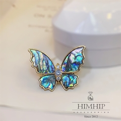 Trâm, Ghim Cài Áo HimHip Bướm Khảm Trai Ánh Xà Cừ Sang Trọng HKCC Đính Phale 4*2,8cm Phụ Kiện Áo Dài