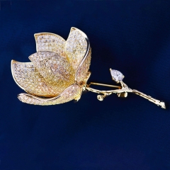 Trâm, Ghim Cài Áo HimHip Hoa Vàng 4 Cánh Sang Trọng HKCC Đính Phale 3,3*6cm