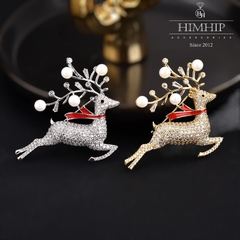 Trâm, Ghim Cài Áo HimHip Tuần Lộc Sừng Trai Sang Trọng HKCC Đính Phale 3,8*4,5cm