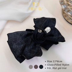 Kẹp Móc Dọc HimHip Glass-filled Nylon Nơ Vải Hạt Giả Trai Đính Hoa Hồng Nhỏ 11x6cm