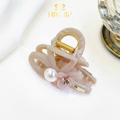 Kẹp Càng Cua HimHip Composite Hoa Trà Nụ Đá Phale Gắn Hạt Giả Trai 12 Răng 8x5cm