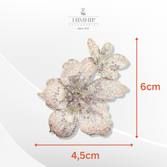 Trâm, Ghim Cài Áo HimHip HKCC Hoa Lay Ơn Nụ Phale Tím Phối Bướm Nhỏ 6*4.5cm