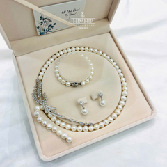 Set Trang Sức HimHip  Vòng Cổ Trai Thật Khóa Lúa 62cm, Vòng Tay, Khuyên Tai Kèm Túi Hộp Thiệp - 108