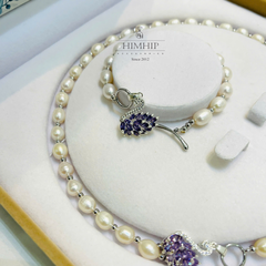 Set Trang Sức HimHip Trai Dị 7ly Vòng Cổ 73cm, Vòng Tay 17cm Phối Charm Thiên Nga Phale Tím Sang Trọng Kèm Hộp Nhung