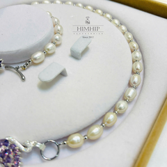 Set Trang Sức HimHip Trai Dị 7ly Vòng Cổ 73cm, Vòng Tay 17cm Phối Charm Thiên Nga Phale Tím Sang Trọng Kèm Hộp Nhung