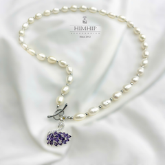 Vòng Cổ HimHip Trai Thật 7Li Mặt Khóa Thiên Nga Phale Tím Sang Trọng 43cm