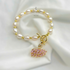 Vòng Tay HimHip Trai Thật 7Li Mặt Khóa Thiên Nga Phale Hồng Ngọc Sang Trọng 17cm