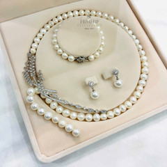 Set Trang Sức HimHip  Vòng Cổ Trai Thật Khóa Lúa 62cm, Vòng Tay, Khuyên Tai Kèm Túi Hộp Thiệp - 108