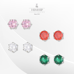 Khuyên Tai Nụ HimHip Hạt Phale Tròn Đính Chấu TiTan Lục Giác 6ly