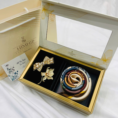 Set Quà 8/3 HimHip Khăn Lụa Cao Cấp 65x65cm & Cài Áo, Kẹp Bấm Kèm Túi Hộp Thiệp - 1275