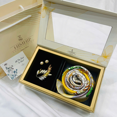 Set Quà 8/3 HimHip Khăn Lụa Cao Cấp 65x65cm & Cài Áo, Khuyên Tai Kèm Túi Hộp Thiệp - 1276