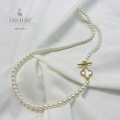 [Thiết kế] Vòng Cổ HimHip Tinh Thể Ngọc Trai Khoa Hoa Bốn Cánh May Mắn 39cm