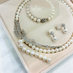 Set Trang Sức HimHip  Vòng Cổ Trai Thật Khóa Lúa 62cm, Vòng Tay, Khuyên Tai Kèm Túi Hộp Thiệp - 108