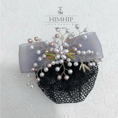 Kẹp Bối, Búi Lưới HimHip Phối Chùm Hoa Mix Giả Trai Nơ Vải Sang Trọng