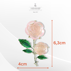 Trâm, Ghim Cài Áo HimHip HKCC Cành Hồng Phối Bông Composite Trong Nhẹ 6.3*4cm