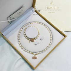 Set Trang Sức HimHip Trai Dị 7ly Vòng Cổ 73cm, Vòng Tay 17cm Phối Charm Thiên Nga Phale Hồng Ngọc Sang Trọng Kèm Hộp Nhung