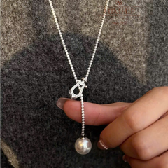Vòng Cổ HimHip Minimal Pearl Lariat Mặt Tinh Thể Ngọc Trai 12ly Phối Dây Phale 2ly Lấp Lánh 60cm Kèm Hộp