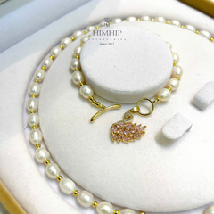 Set Trang Sức HimHip Trai Dị 7ly Vòng Cổ 73cm, Vòng Tay 17cm Phối Charm Thiên Nga Phale Hồng Ngọc Sang Trọng Kèm Hộp Nhung