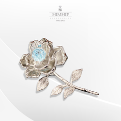 Trâm, Ghim Cài Áo HKCC Hoa Hồng Trắng Phối Nụ Phale Xanh Sang Trọng 6.5*4cm