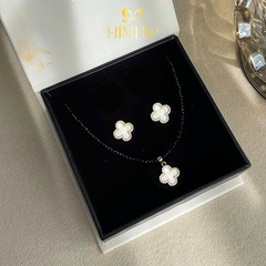 Set Trang Sức HimHip Vòng Cổ & Khuyên Tai Đá Trắng Cỏ 4 Lá May Mắn Kèm Hộp - 112