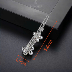 Kẹp Mái HimHip HKCC Hoa Mai Trắng Đính Hạt Trai Thật 5.6x1.6cm