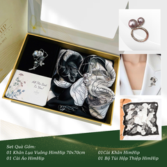 Set Quà HimHip Khăn Lụa Vuông 70x70cm & Cài Khăn, Cài Áo Kèm Túi Hộp Thiệp - 625