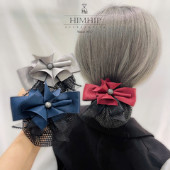 Kẹp Bối, Búi Lưới HimHip Phối Vải Trơn Tạo Hình Bó Hoa Thanh Lịch 7x12cm