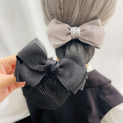 Kẹp Bối, Búi Lưới HimHip Phối Vải Voan Nơ To Thanh Lịch 7x13cm