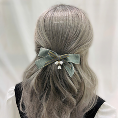 Kẹp Bối, Búi Lưới HimHip Mix Hạt Giả Trai Nơ Xanh Đính Hoa Chuông Thanh Lịch 13cm