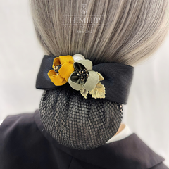 Kẹp Bối, Búi Lưới HimHip Mix Hạt Giả Trai 2 Bông Hoa Sang Trọng 13.5cm